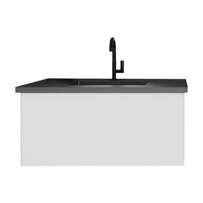 Laviva Vitri Cloud White Vanity 313VTR-CW-MB, VIVA Stone Matte Black