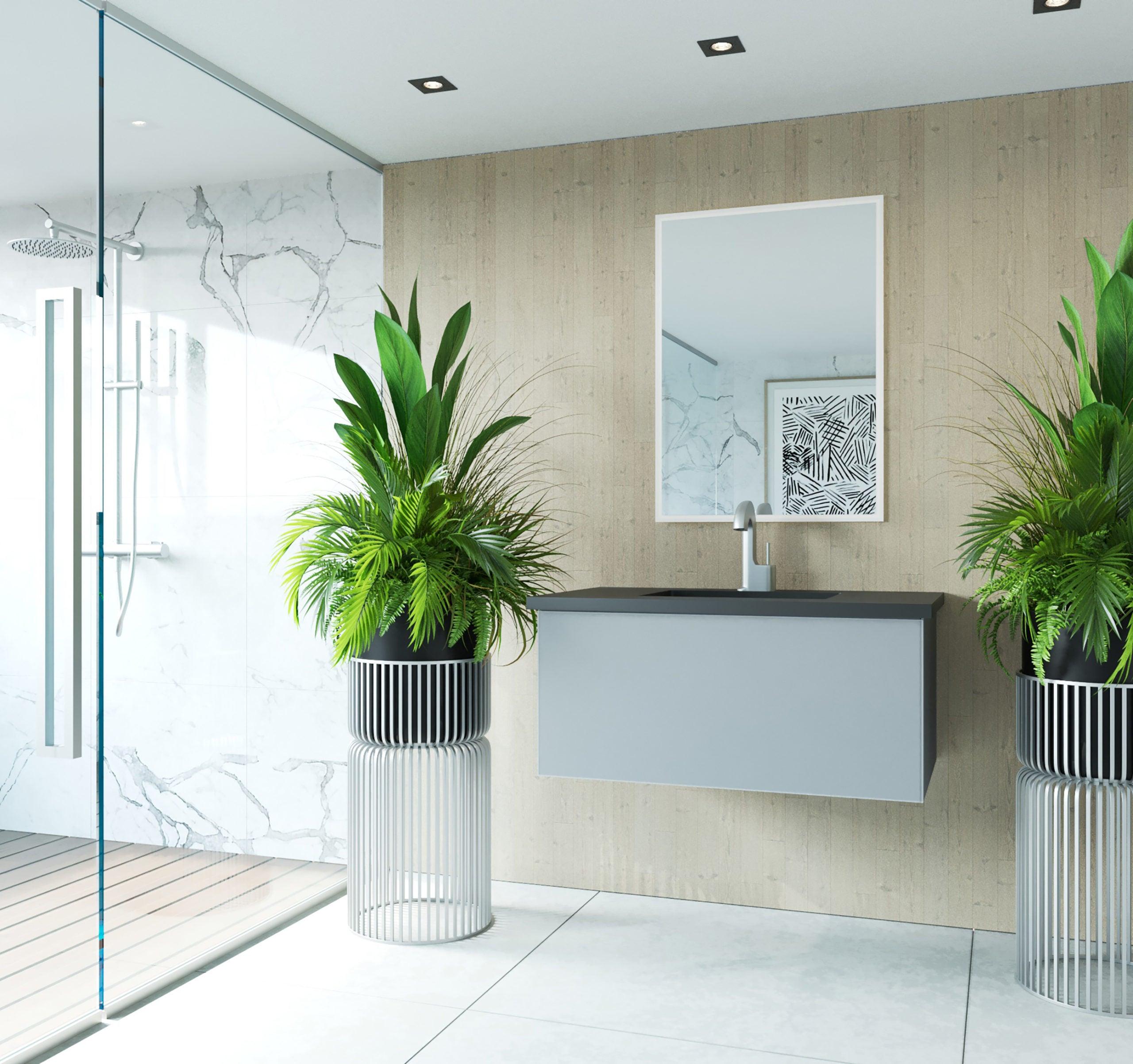 Vitri Fossil Grey Vanity, Black Top, 313VTR-36FG-MB, 36" front