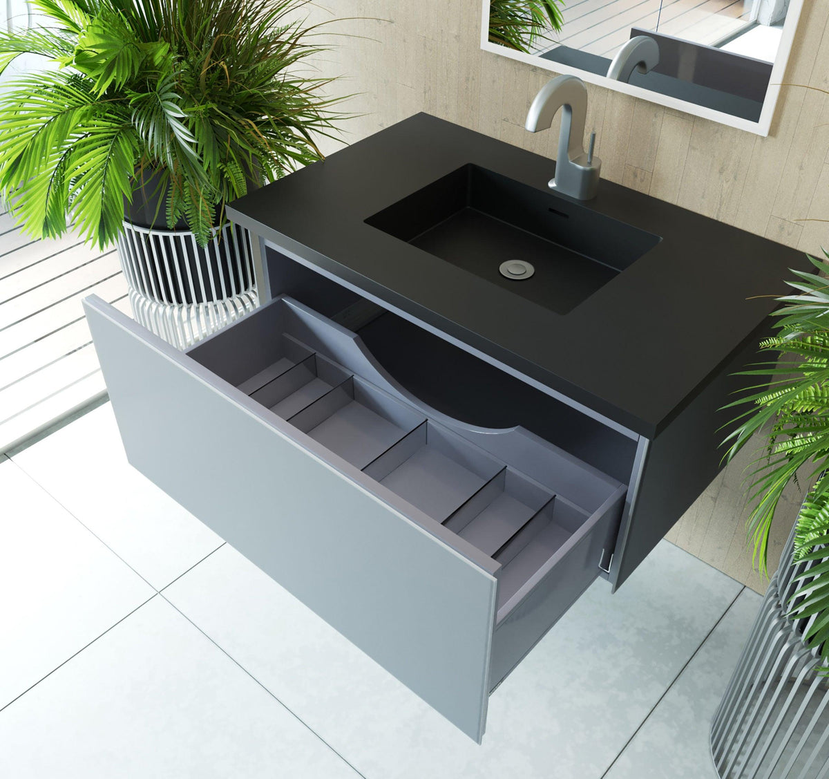 Vitri Fossil Grey Vanity, Black Top, 313VTR-36FG-MB, 36" open