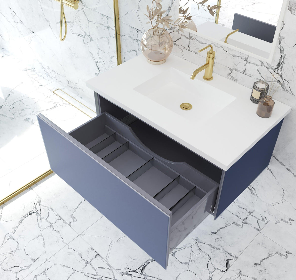 Vitri Nautical Blue Vanity, White Top, 313VTR-36NB-MW, 36" open