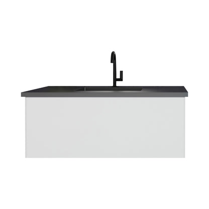 Laviva Vitri Cloud White Vanity 313VTR-CW-MB, VIVA Stone Matte Black