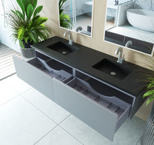 Load image into Gallery viewer, Vitri Fossil Grey Double Bath Vanity set, 313VTR-72DFG-MB, 72&quot; open side