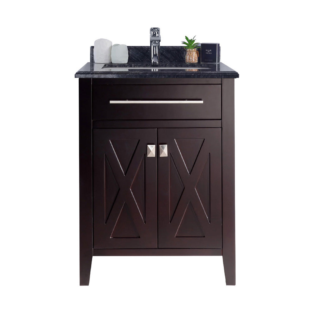 Wimbledon 313YG319-24B-BW 24" Brown Bathroom Vanity Set Black Wood Top