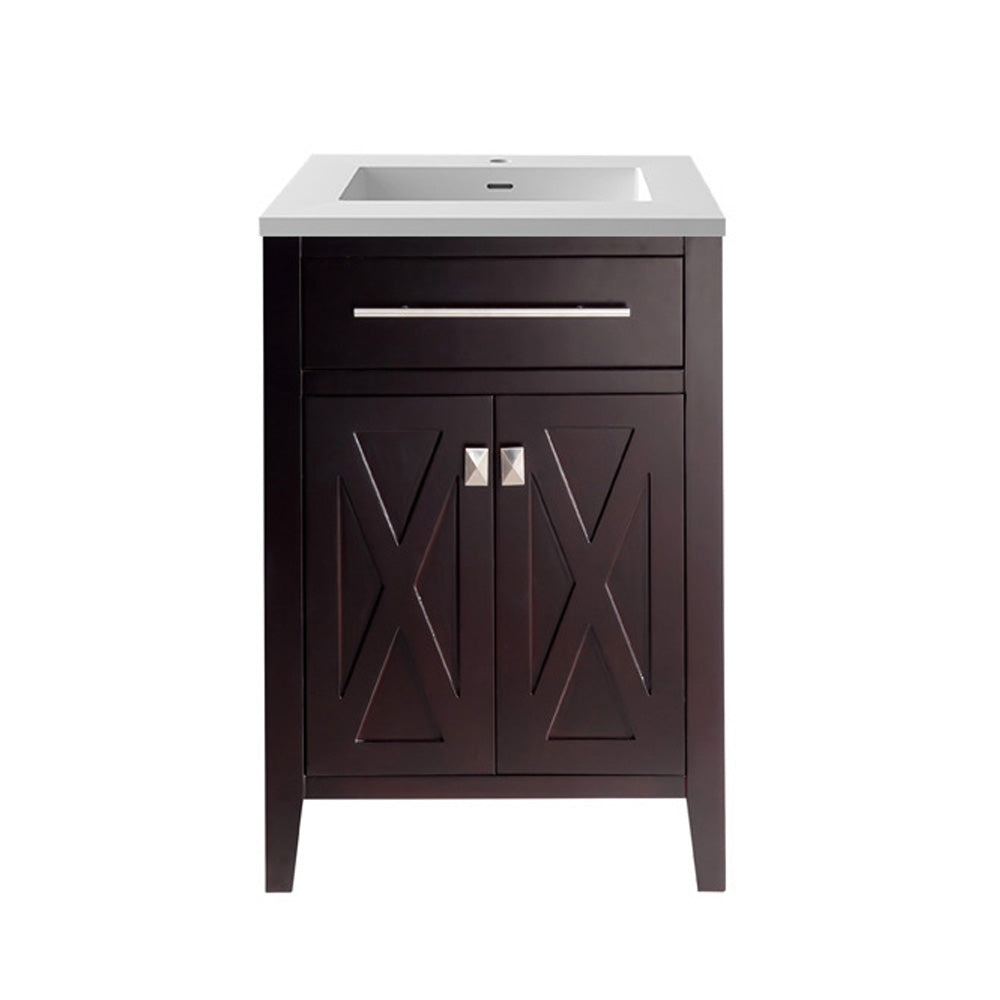 Wimbledon 313YG319-24B-BW-MW 24" Brown Bathroom Vanity Set Matte White Top