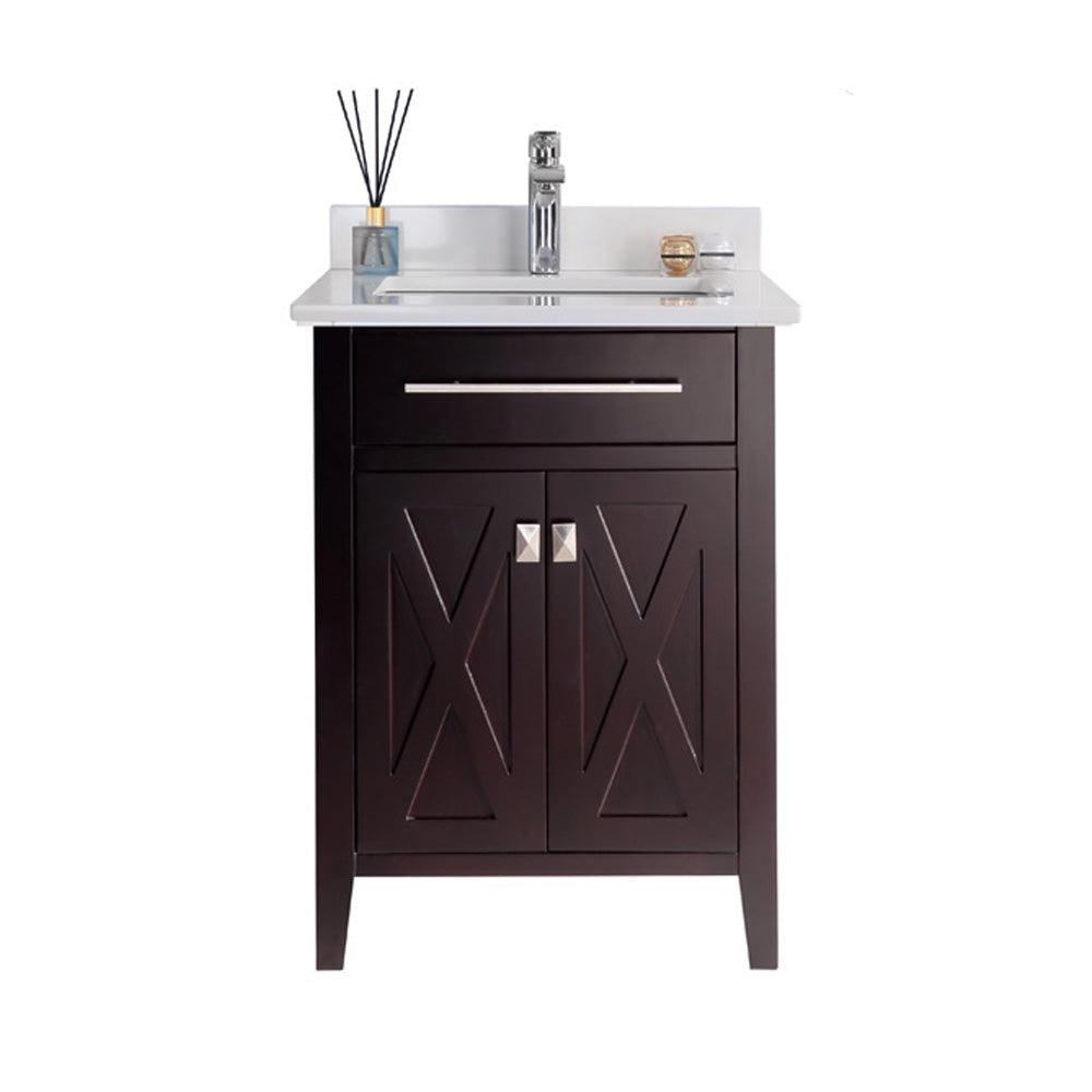 Wimbledon 313YG319-24B-BW-WQ 24" Brown Bathroom Vanity Set Black Wood Top White Quartz