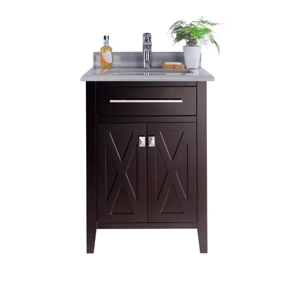 Wimbledon 313YG319-24B-WS 24" Brown Bathroom Vanity Set Black Wood Top White Stripes