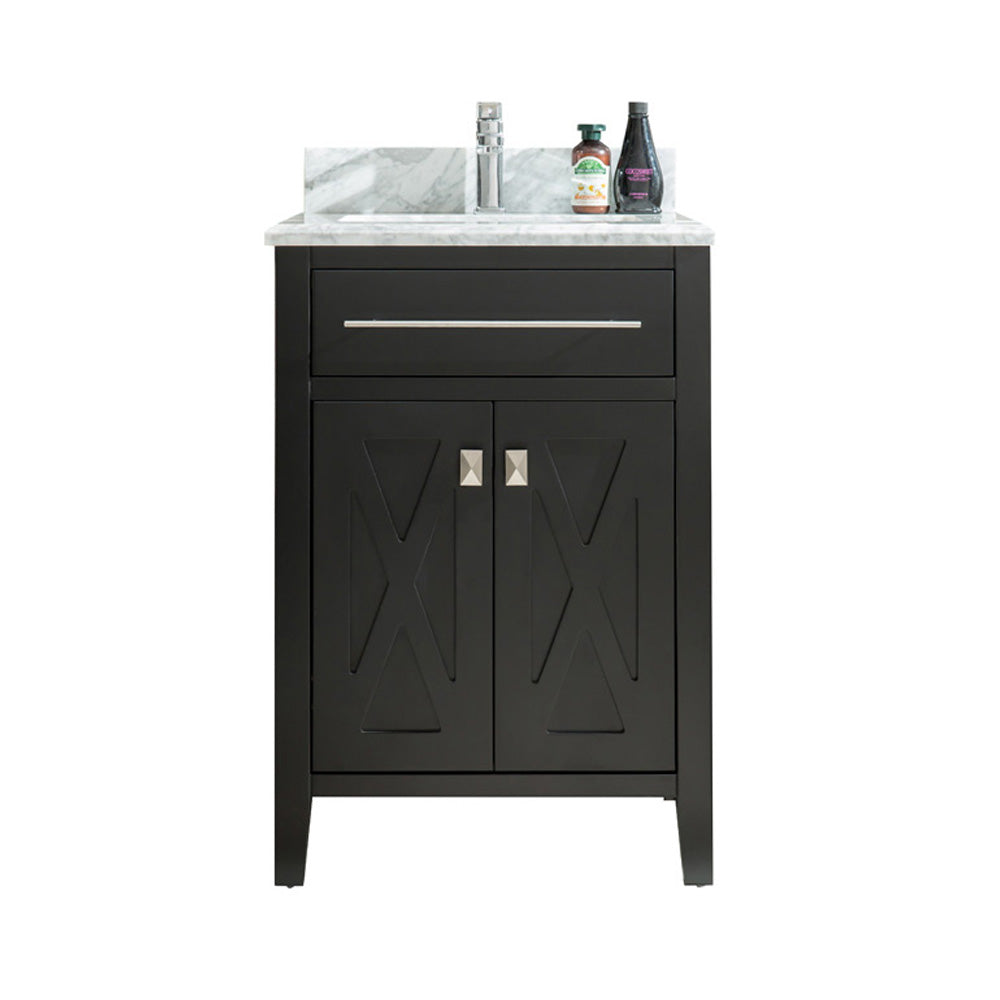 Wimbledon 313YG319-24E-WC 24" Espresso Bath Vanity Set Black Wood Top White Carrara Top