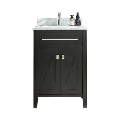 Wimbledon 313YG319-24E-WC 24" Espresso Bath Vanity Set Black Wood Top White Carrara Top