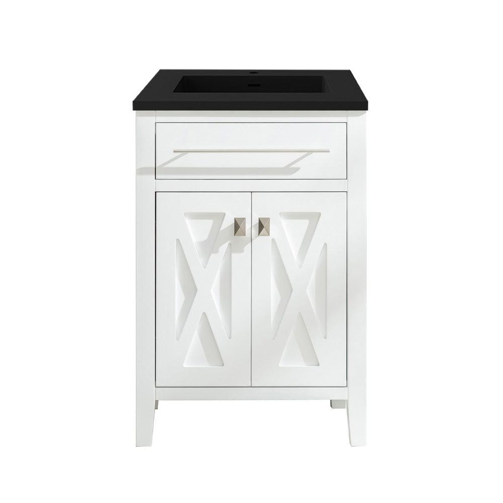 Laviva Wimbledon 313YG319-24W-BW 24" White Bathroom Vanity Set Black Wood Marble Top