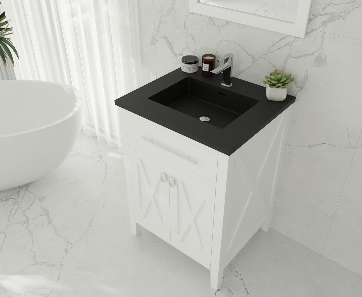 Laviva Wimbledon 313YG319-24W-MB 24" White Bathroom Vanity Set Matte Black Top Up