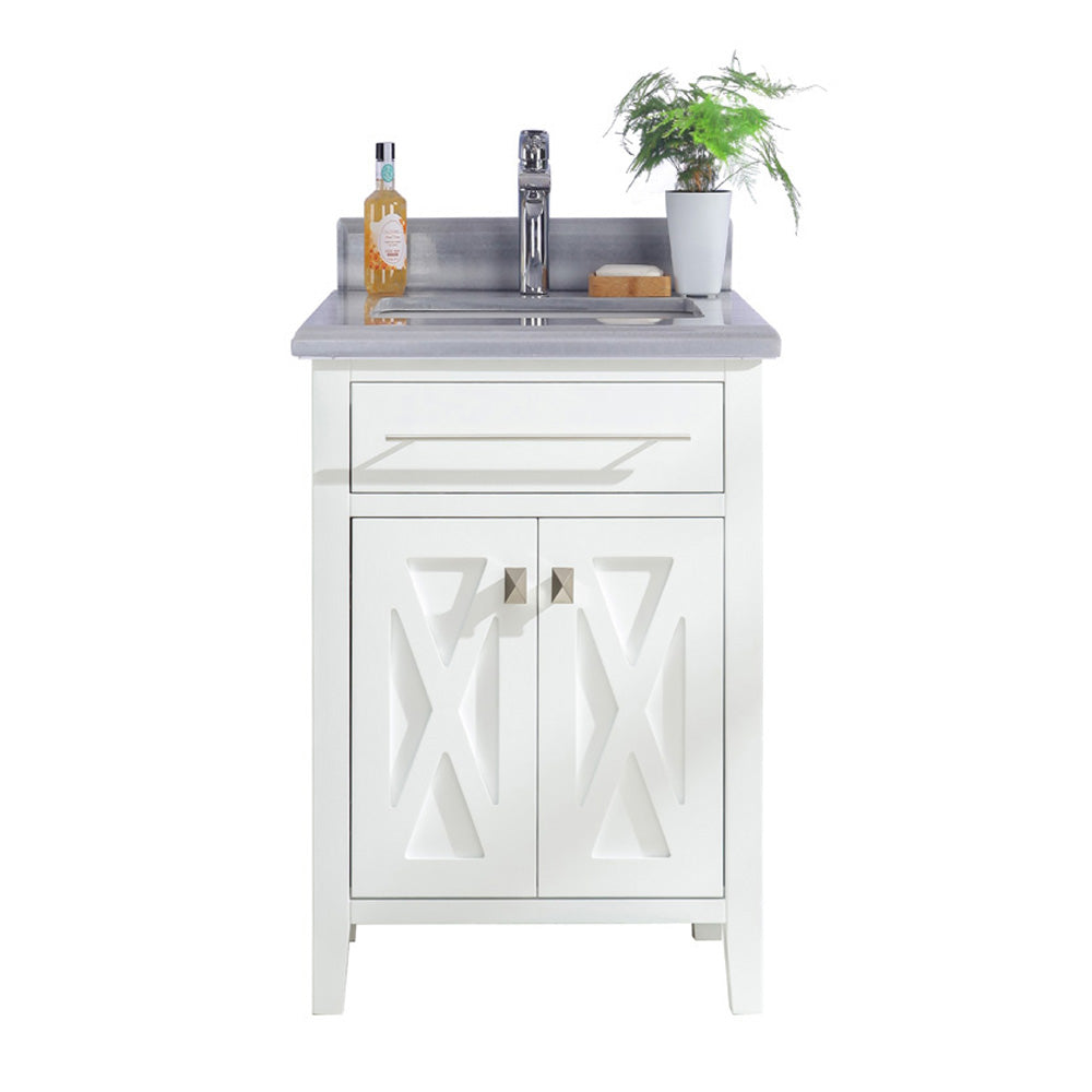 Laviva Wimbledon 313YG319-24W-WS 24" White Bathroom Vanity Set White Stripes Marble Top