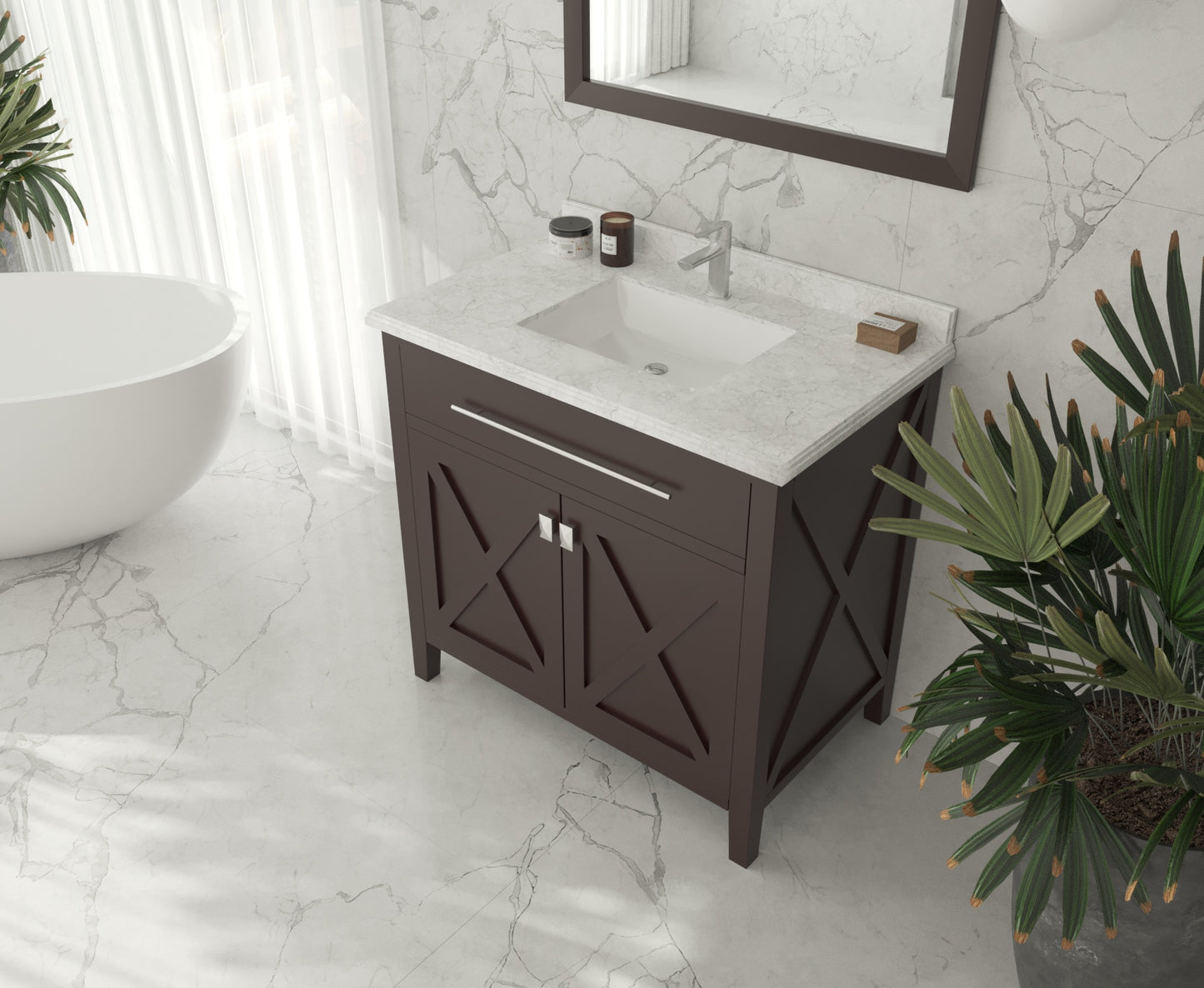 Laviva Wimbledon  36" Espresso Bathroom Vanity Set 313YG319-36B-WC Matte White Carrara Top up