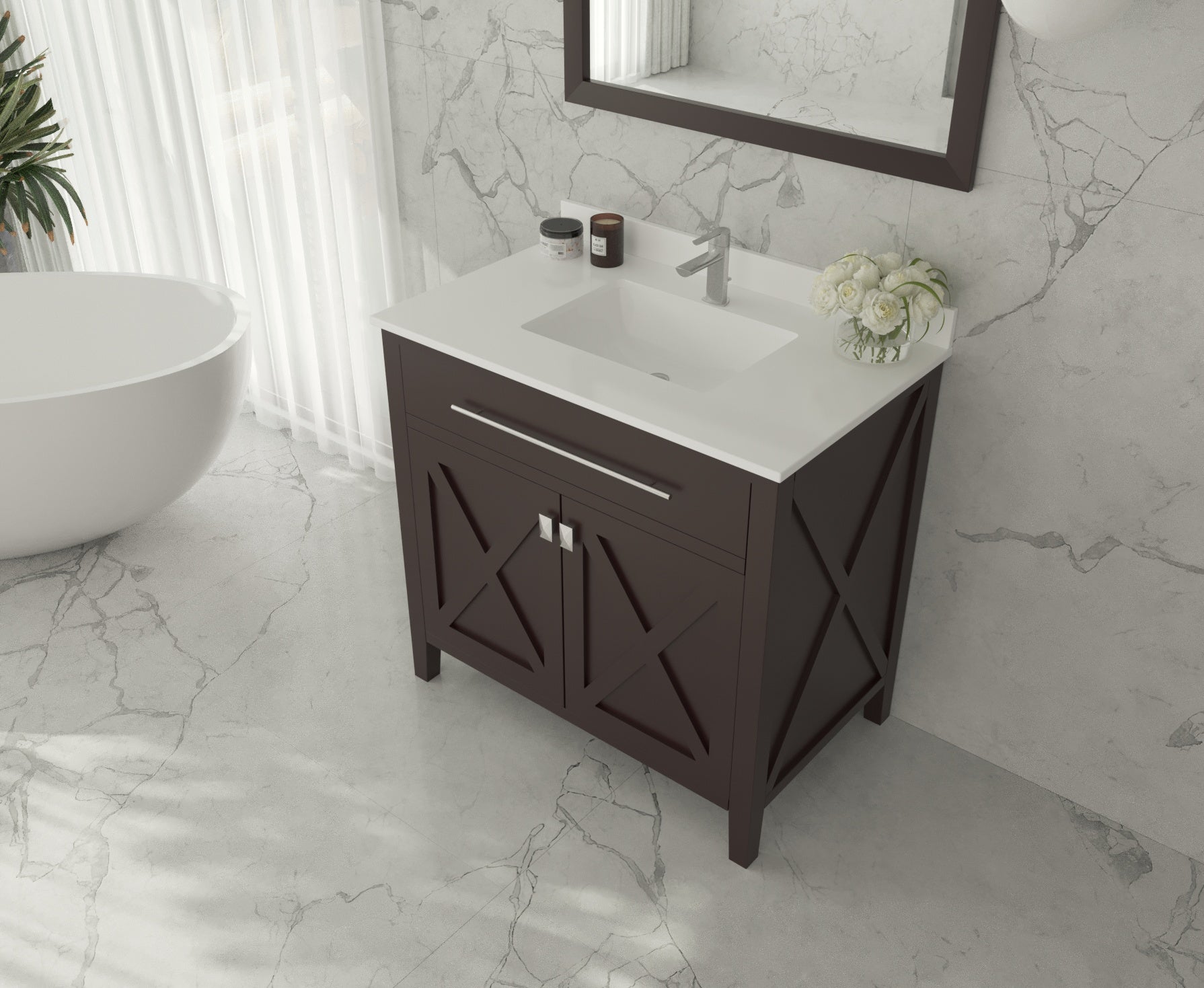 Laviva Wimbledon  36" Espresso Bathroom Vanity Set 313YG319-36B-WQ White Quartz Top up