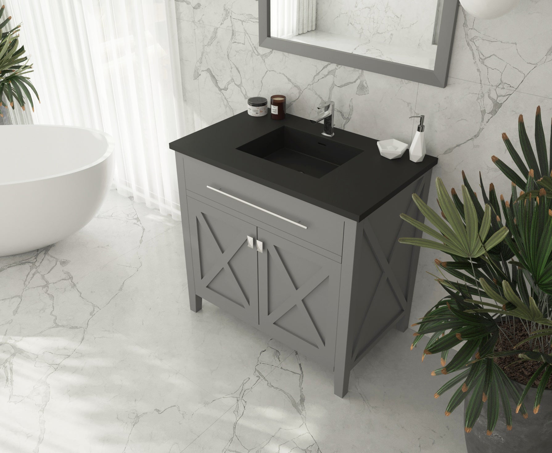 Laviva Wimbledon 36" Grey Bathroom Vanity Set, 313YG319-36G-MB Matte Black Top up