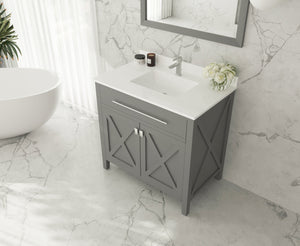 Laviva Wimbledon 36" Grey Bathroom Vanity Set, 313YG319-36G-WQ White Quartz Top up