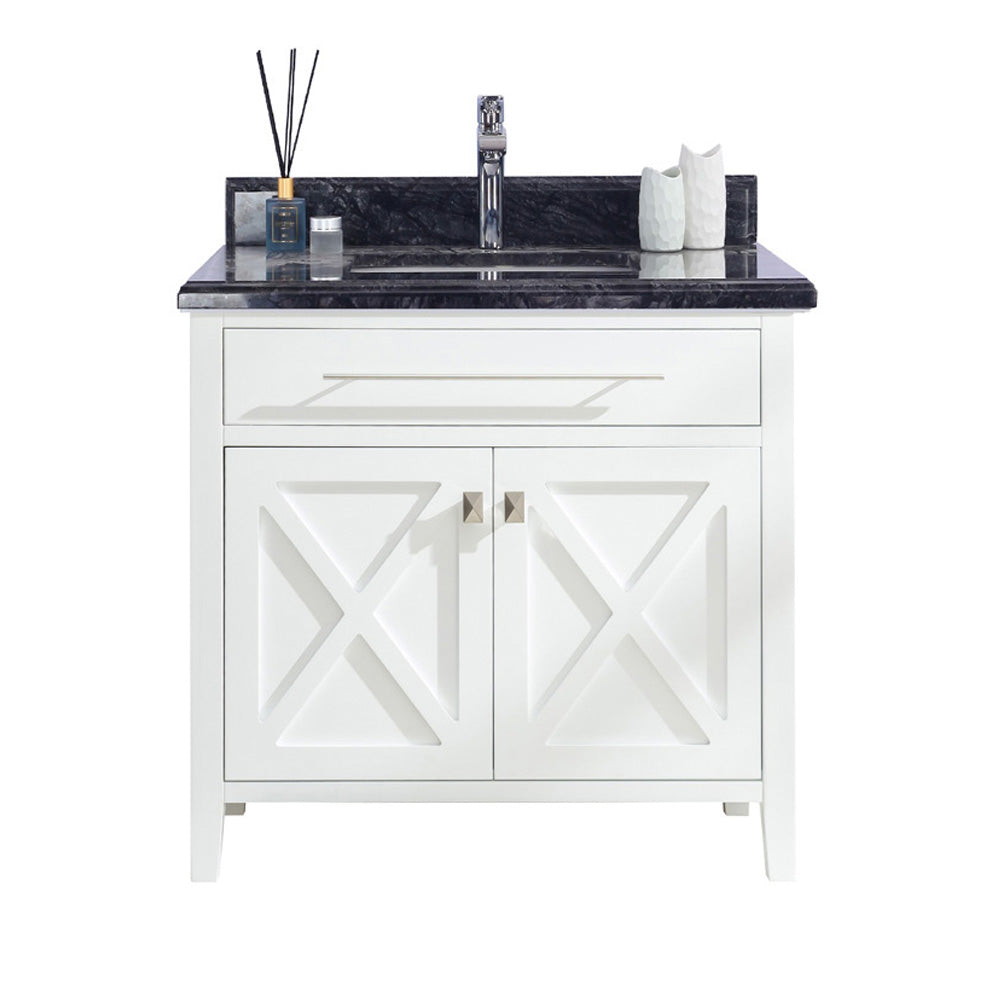 Laviva Wimbledon 36" White Bathroom Vanity 313YG319-36W-BW Black Wood Top