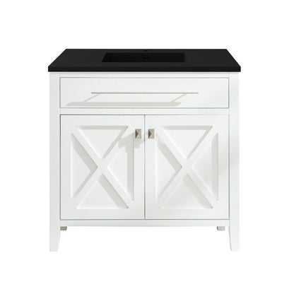 Laviva Wimbledon 36" White Bathroom Vanity 313YG319-36W-MB Matte Black Top