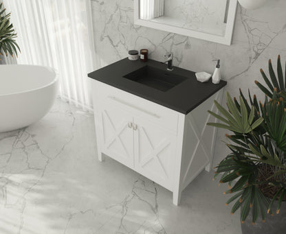 Laviva Wimbledon 36" White Bathroom Vanity 313YG319-36W-MB Matte Black Top up