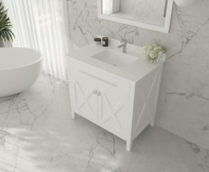 Laviva Wimbledon 36" White Bathroom Vanity 313YG319-36W-WQ White Quartz Top up