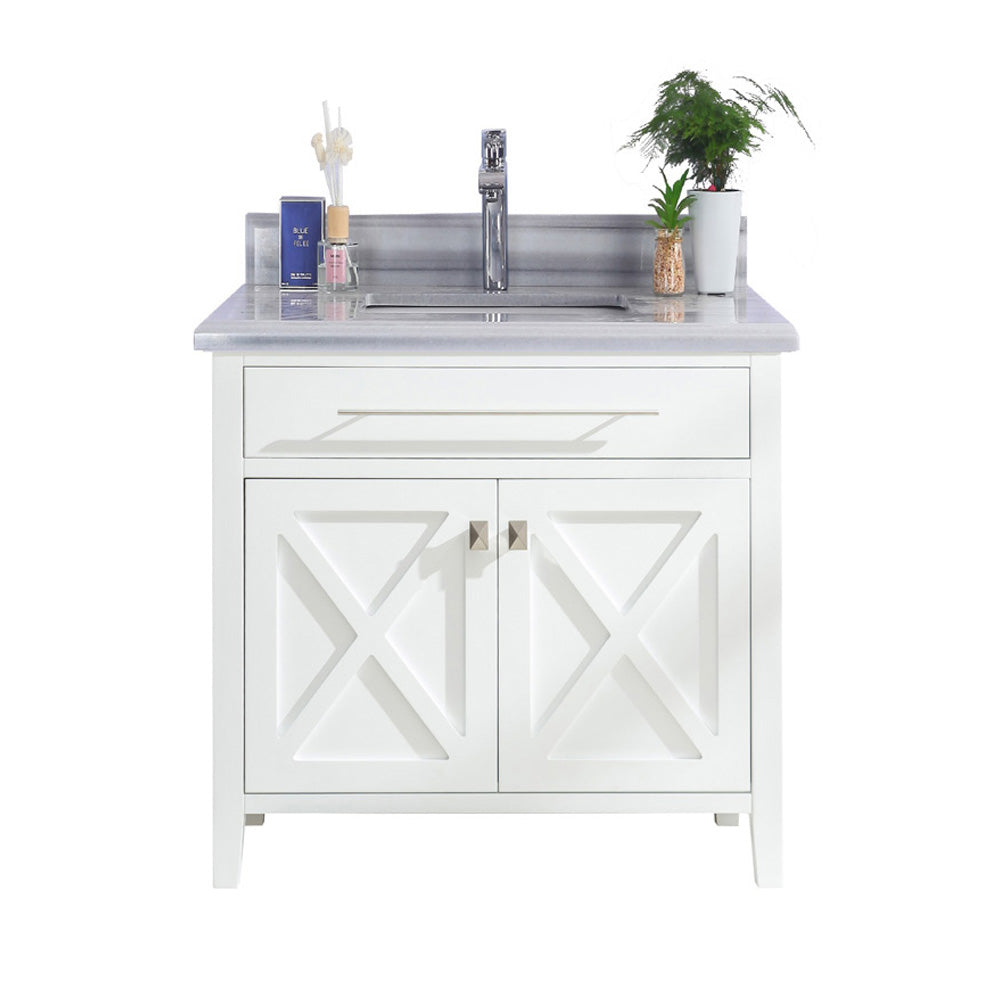 Laviva Wimbledon 36" White Bathroom Vanity 313YG319-36W-WS White Stripes Top