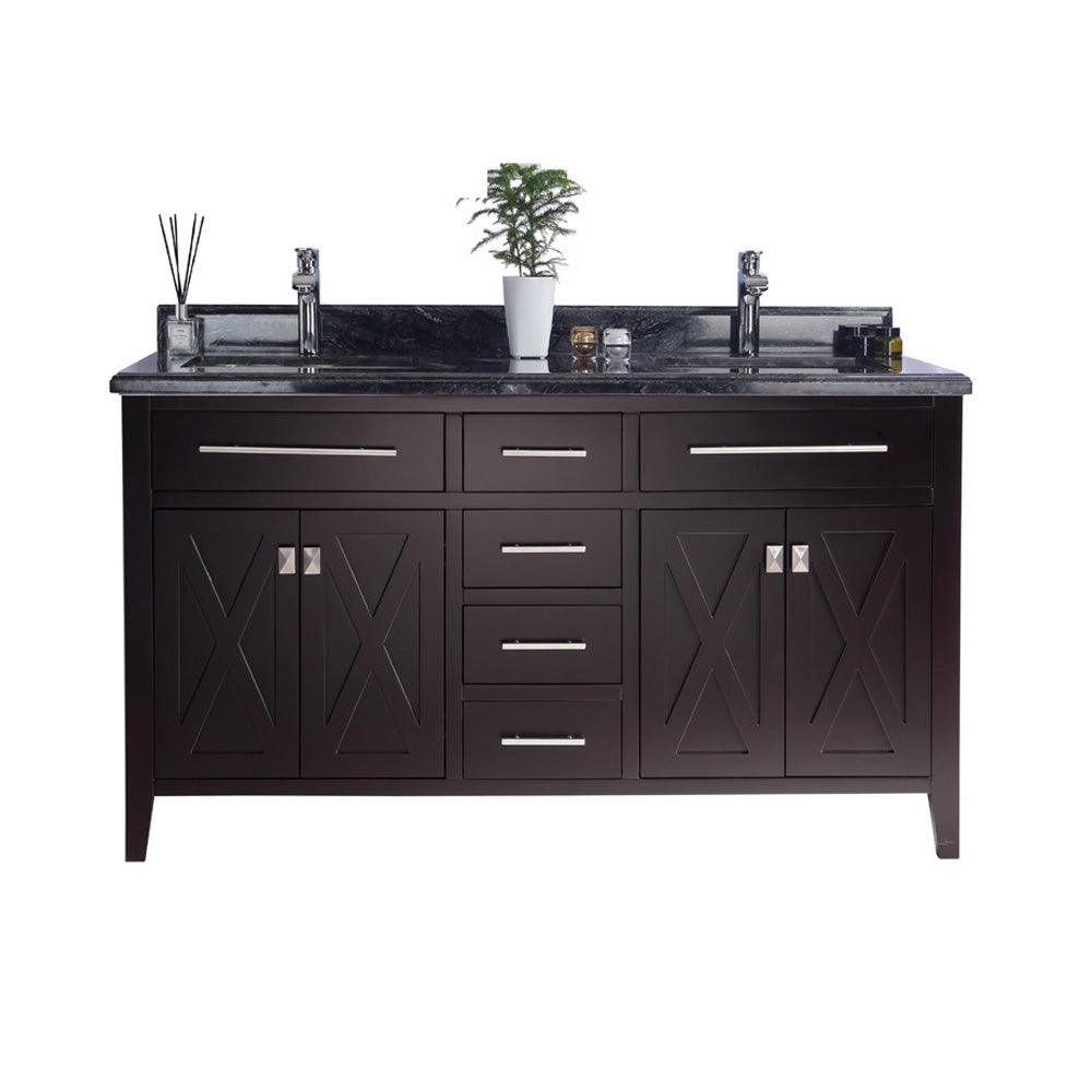 Laviva Wimbledon 60" Brown Double Sink Bath Vanity Set  313YG319-60B-BW Black Wood Top