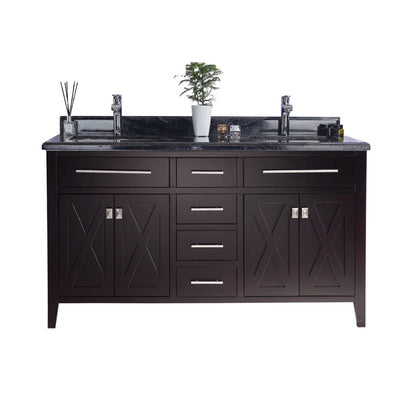 Laviva Wimbledon 60" Brown Double Sink Bath Vanity Set  313YG319-60B-BW Black Wood Top