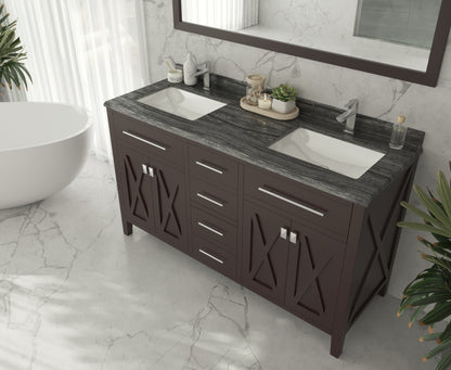 Laviva Wimbledon 60" Brown Double Sink Bath Vanity Set  313YG319-60B-BW Black Wood Top up