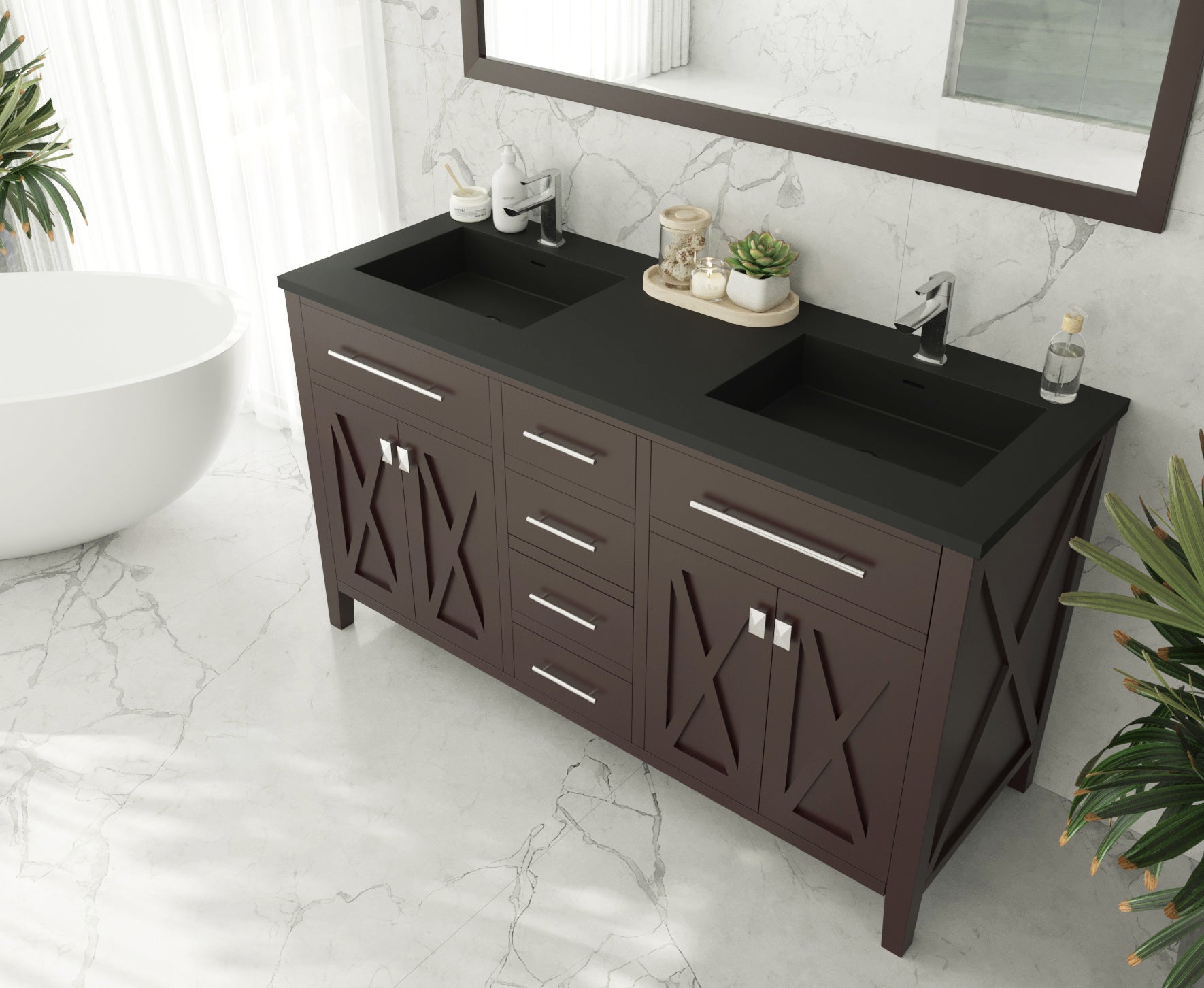 Laviva Wimbledon 60" Brown Double Sink Bath Vanity Set  313YG319-60B-MB Matte Black Top up