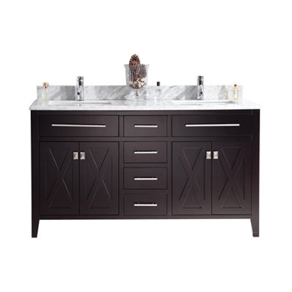 Laviva Wimbledon 60" Brown Double Sink Bath Vanity Set  313YG319-60B-WC White Carrara Top