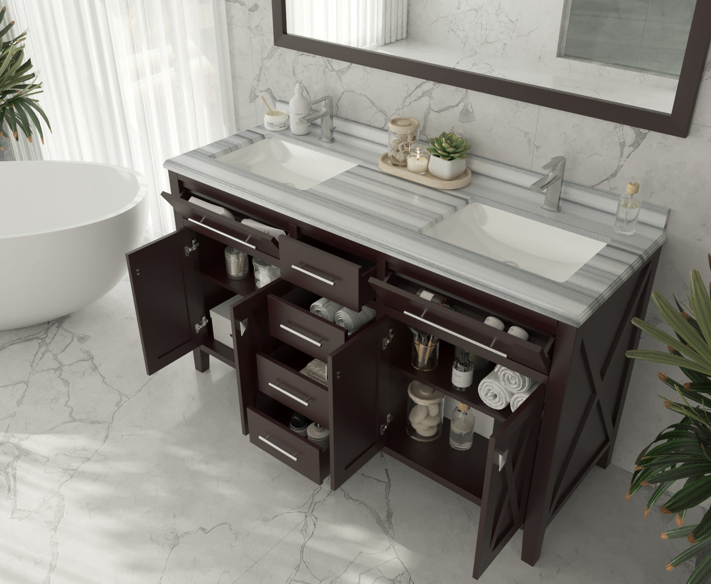 Laviva Wimbledon 313YG319-60B, 60" Brown Double Sink Bath Vanity Set