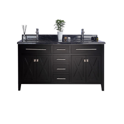 Laviva Wimbledon 60" Espresso Double Sink Bath Vanity Set  313YG319-60E-BW Black Wood Top