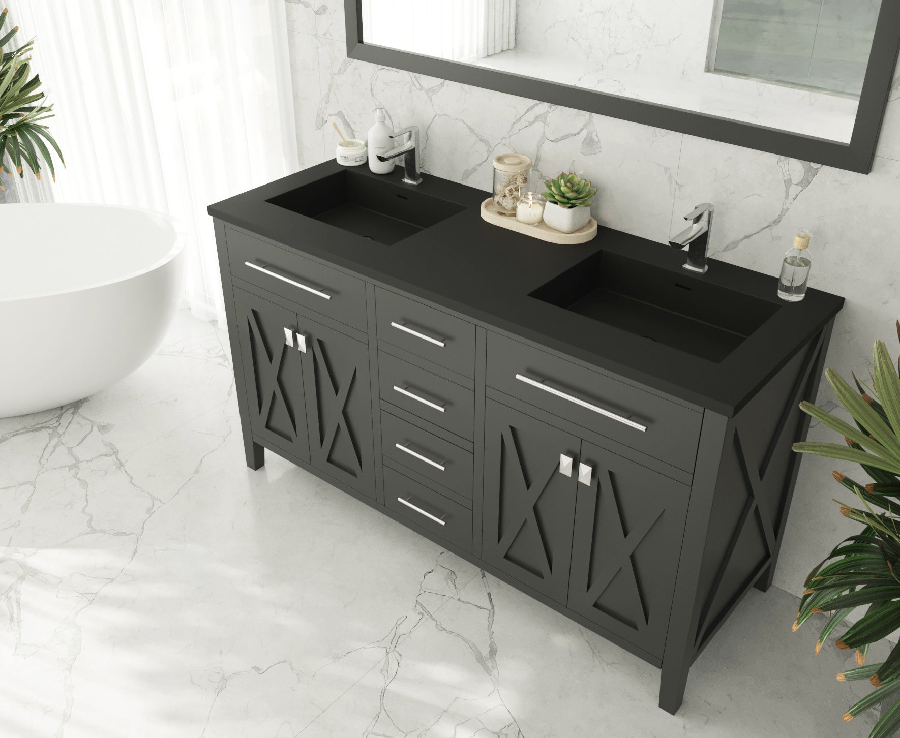 Laviva Wimbledon 60" Espresso Double Sink Bath Vanity Set  313YG319-60E-MB Matte Black Top up