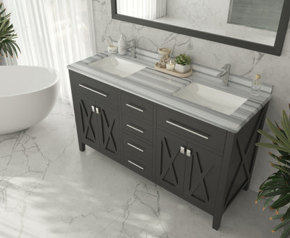 Laviva Wimbledon 60" Espresso Double Sink Bath Vanity Set  313YG319-60E-WS White Stripes Top up