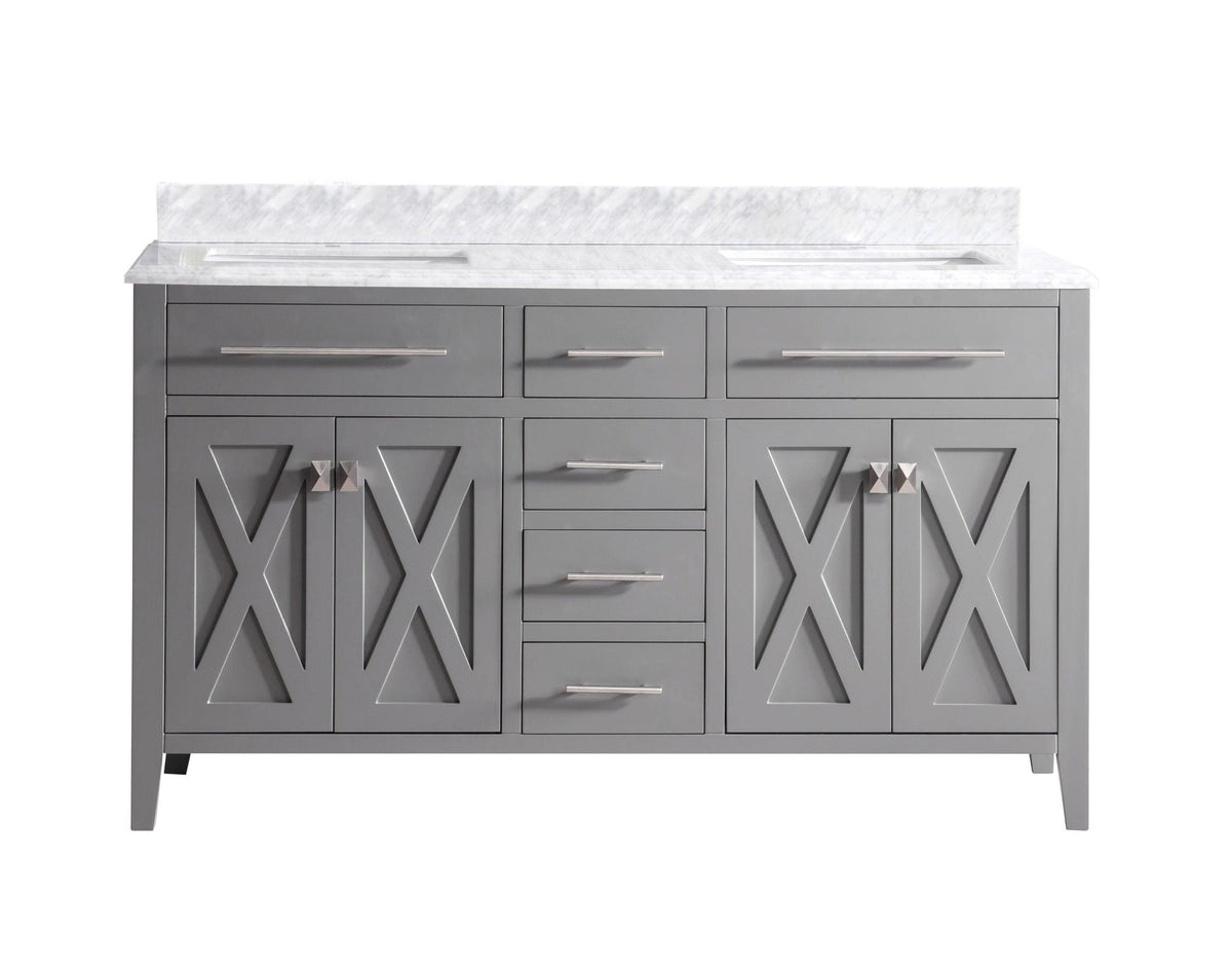 Wimbledon 60" Grey Double Sink Bath Vanity Set 313YG319-60G-WC White Carrara Top