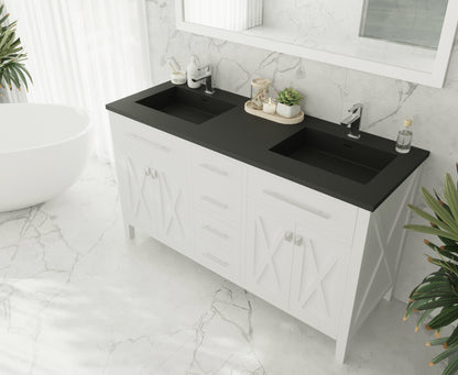 Wimbledon  60" White Double Sink Bath Vanity Set 313YG319-60W-MB Matte Black Top up