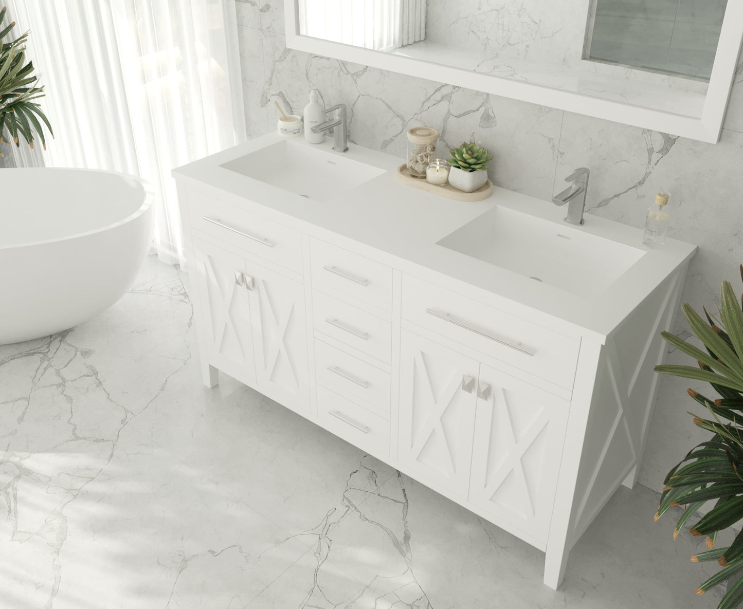 Wimbledon  60" White Double Sink Bath Vanity Set 313YG319-60W-MW Matte White Top up