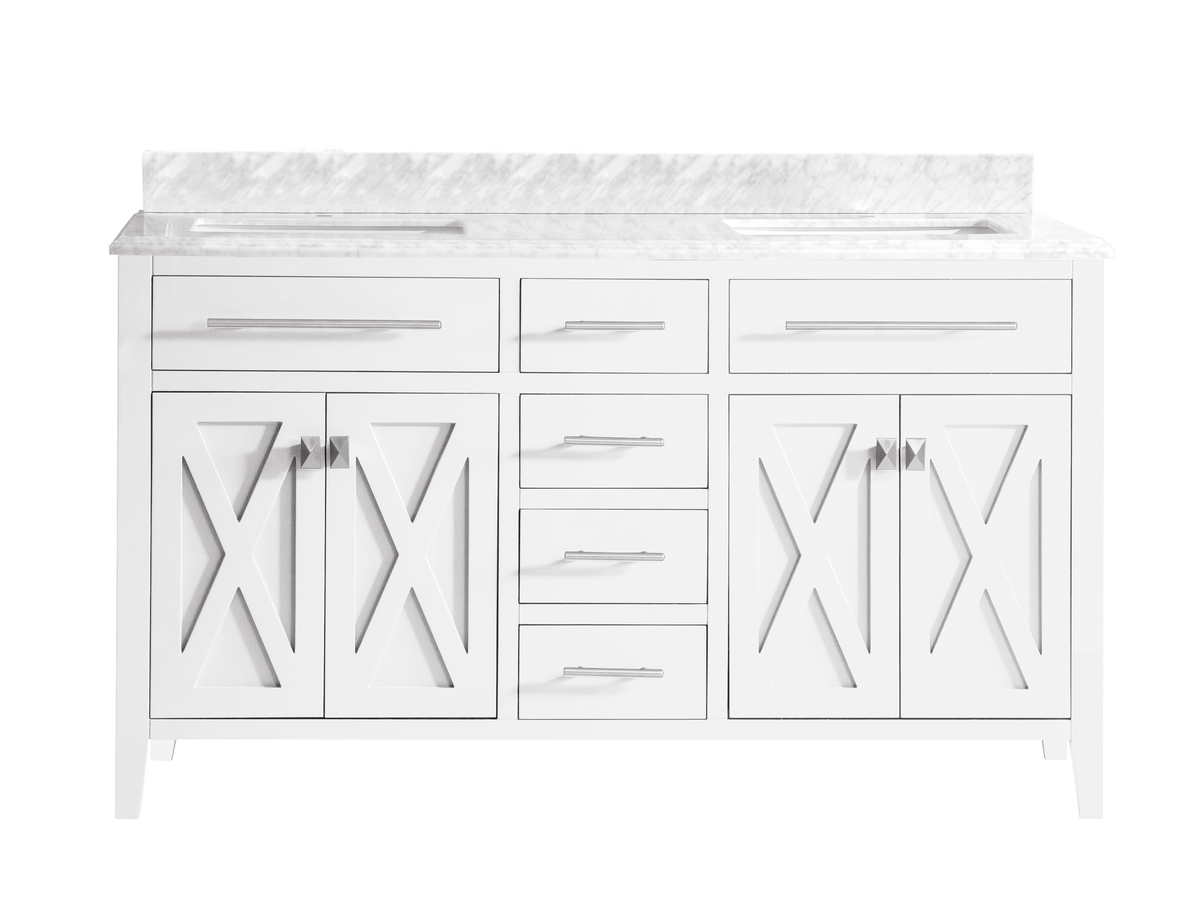 Wimbledon  60" White Double Sink Bath Vanity Set 313YG319-60W-WC White Carrara Top