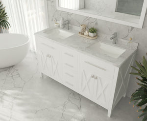Wimbledon  60" White Double Sink Bath Vanity Set 313YG319-60W-WC White Carrara Top up
