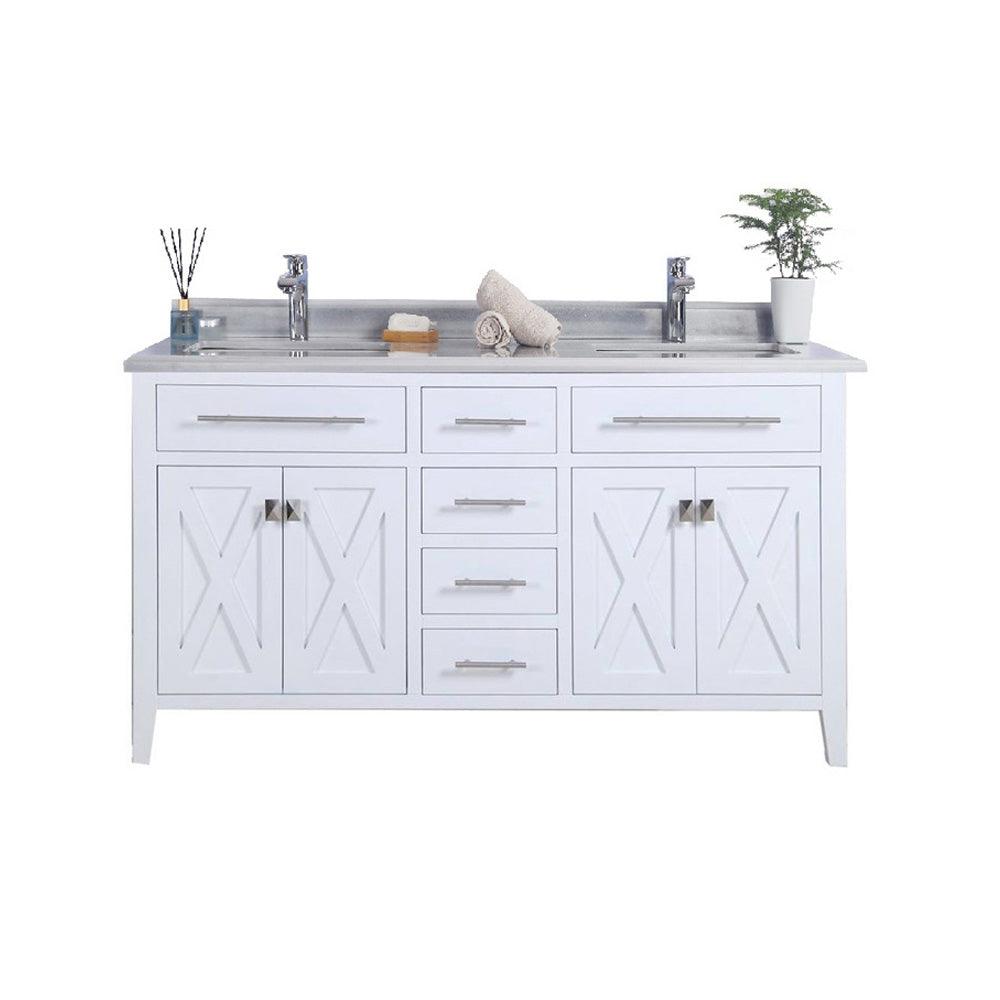 Wimbledon  60" White Double Sink Bath Vanity Set 313YG319-60W-WS White Stripes Top