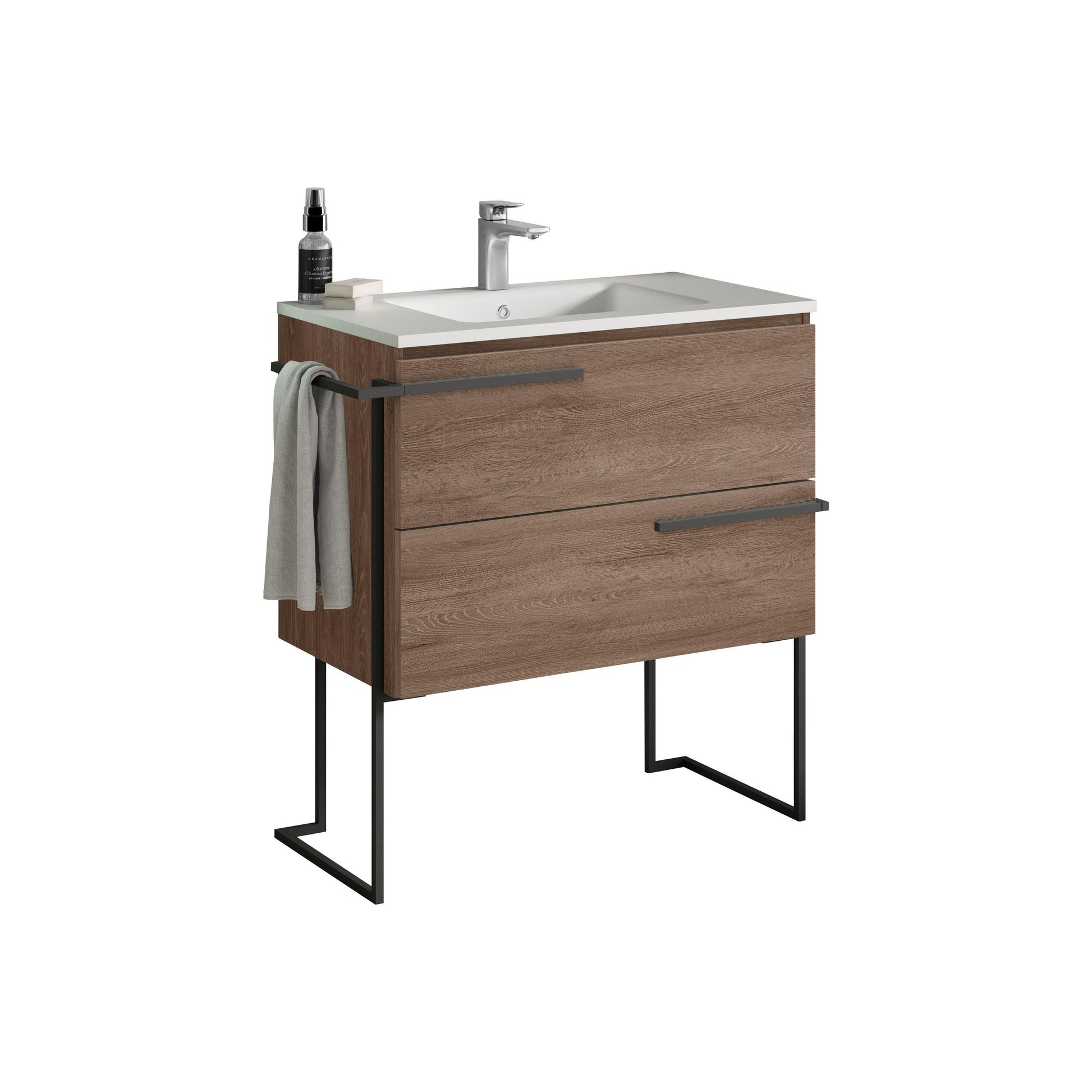 Lucena Bath Scala 32" Single Sink Vanity with Legs and Towel Bar in Abedul, White or Tera. - The Bath Vanities