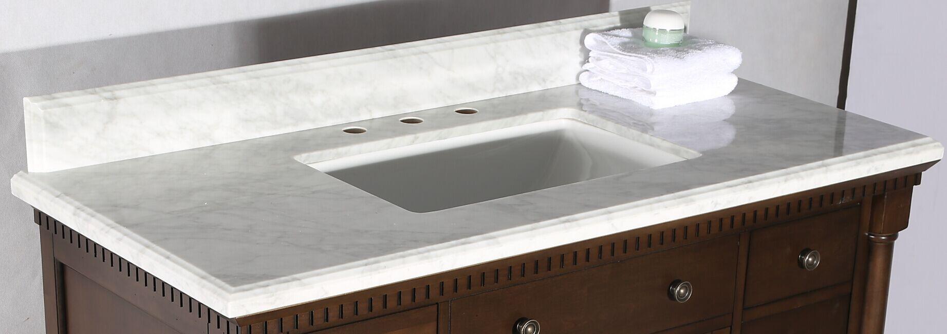 Legion 36" Antique Coffee Sink Vanity with Carrara White Top and Matching Backsplash Without Faucet - Top