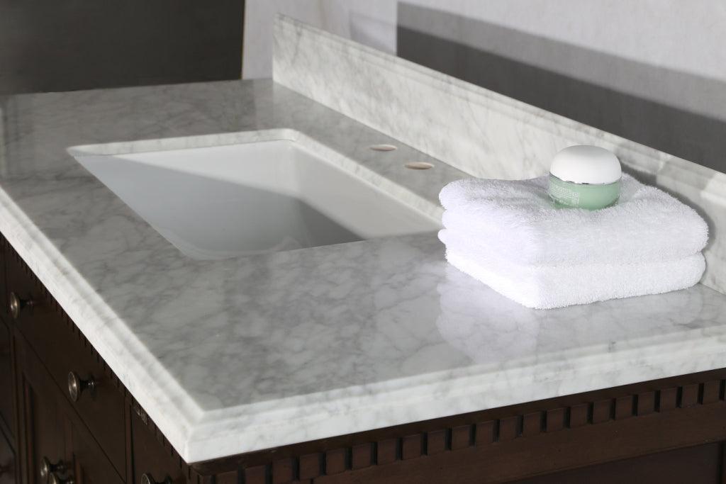 Legion 36" Antique Coffee Sink Vanity with Carrara White Top and Matching Backsplash Without Faucet - Top