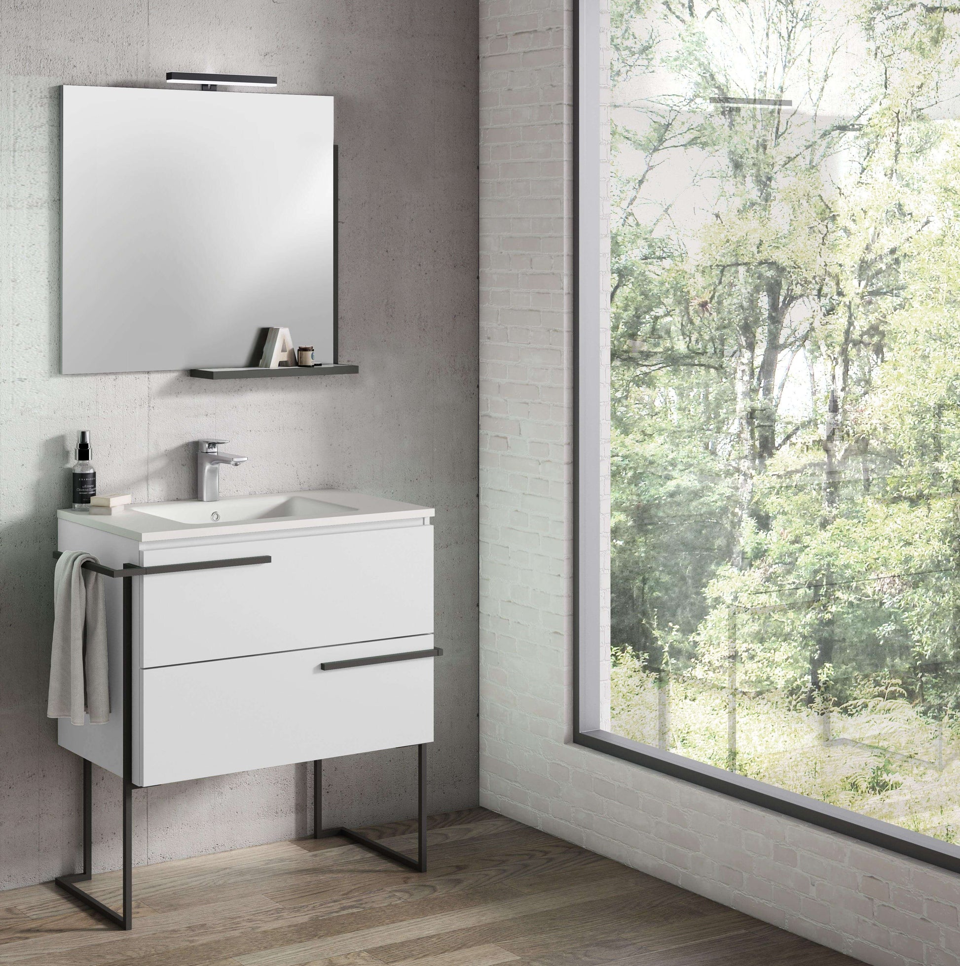 Lucena Bath Scala 24" Single Sink Vanity with Legs and Towel Bar in Abedul, White or Tera. - The Bath Vanities