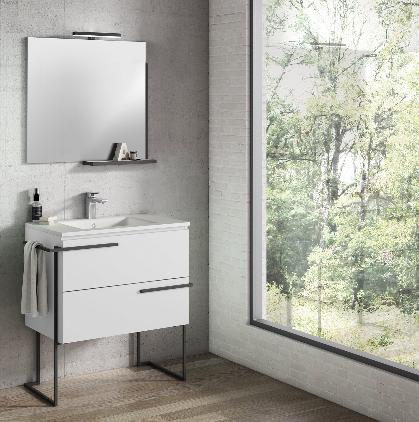 Lucena Bath Scala 40" Single Sink Vanity with Legs and Towel Bar in Abedul, White or Tera. - The Bath Vanities