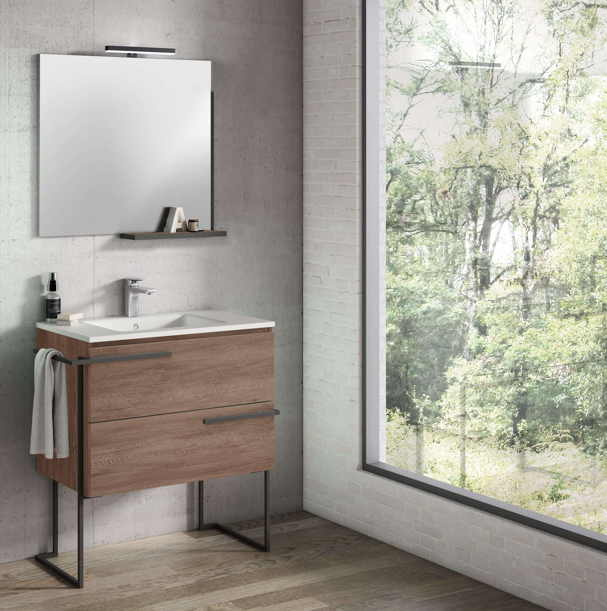 Lucena Bath Scala 24" Single Sink Vanity with Legs and Towel Bar in Abedul, White or Tera. - The Bath Vanities