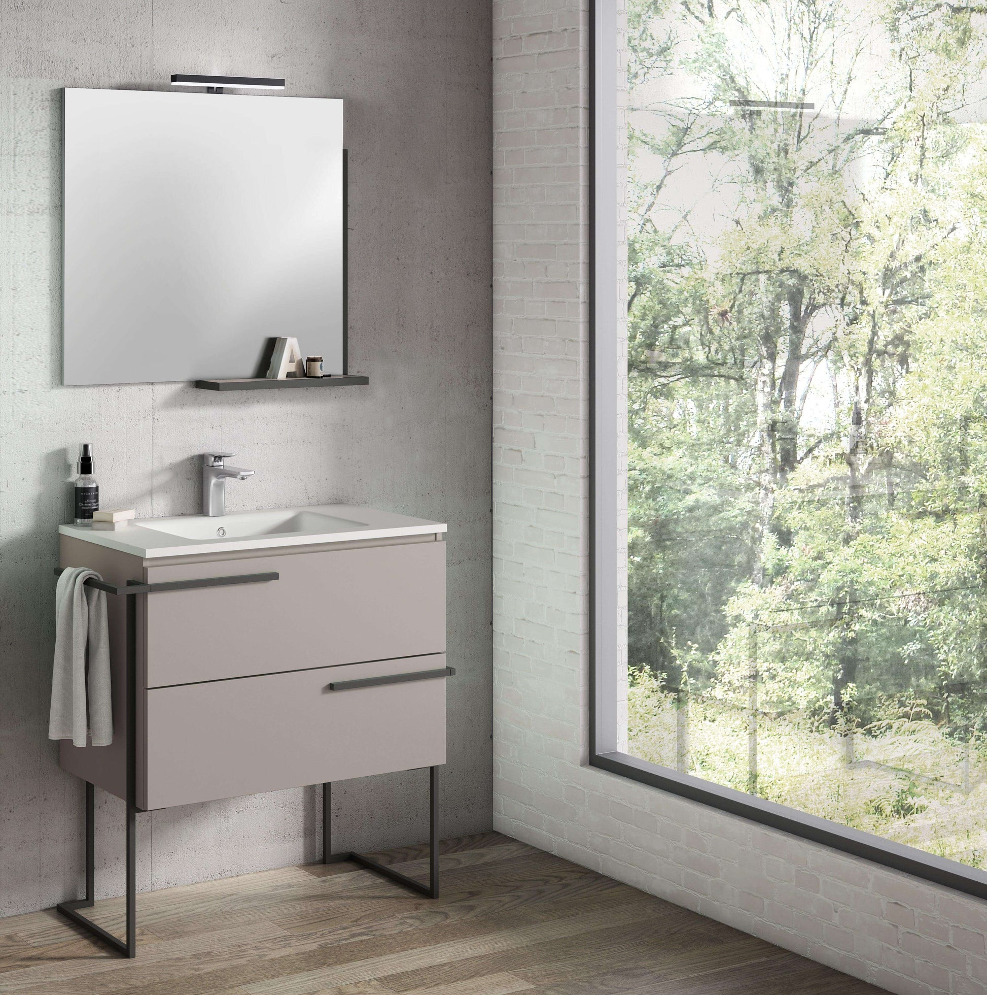 Lucena Bath Scala 24" Single Sink Vanity with Legs and Towel Bar in Abedul, White or Tera. - The Bath Vanities