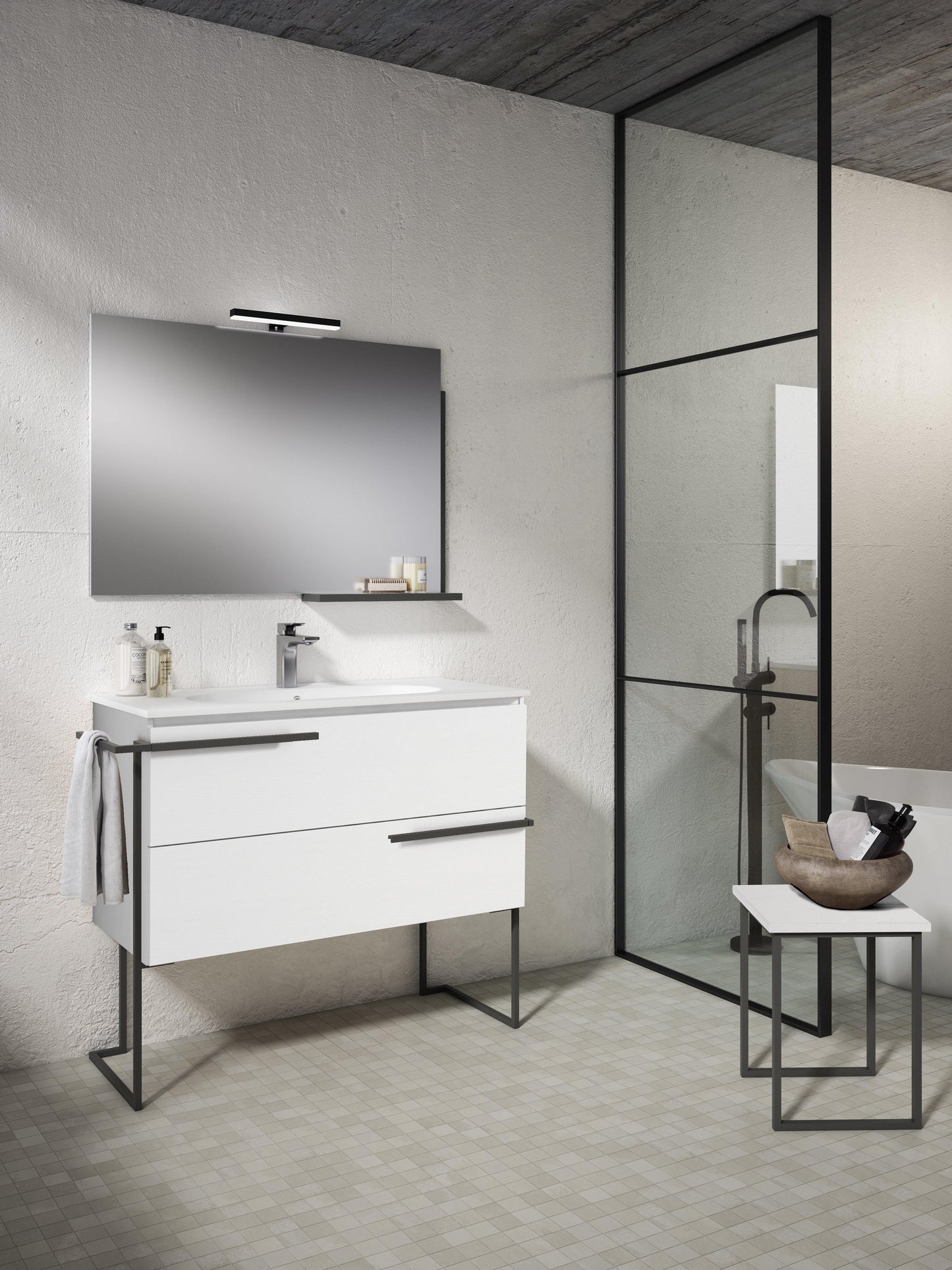 Lucena Bath Scala 40" Single Sink Vanity with Legs and Towel Bar in Abedul, White or Tera. - The Bath Vanities