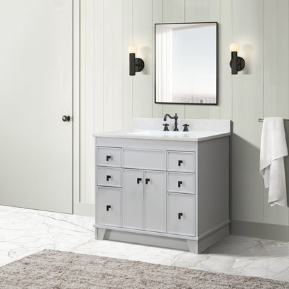 3922-BL-FG-AQ  39 in. Single Sink Vanity in French Gray finish with Engineered Quartz Top, mirror