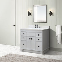 Load image into Gallery viewer, 3922-BL-FG-AQ  39 in. Single Sink Vanity in French Gray finish with Engineered Quartz Top, mirror