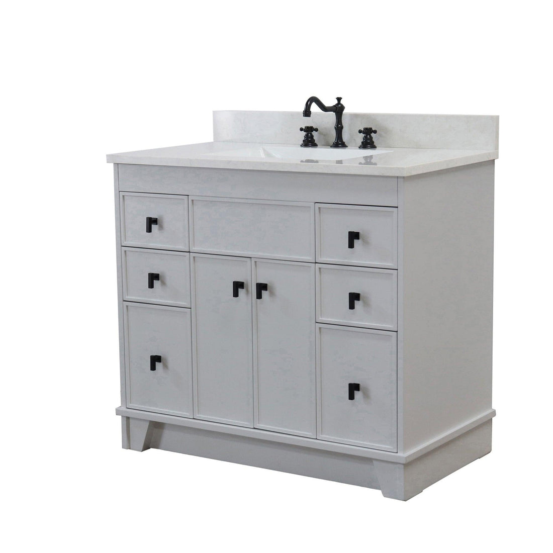 3922-BL-FG-AQ  39 in. Single Sink Vanity in French Gray finish with Engineered Quartz Top, mirror